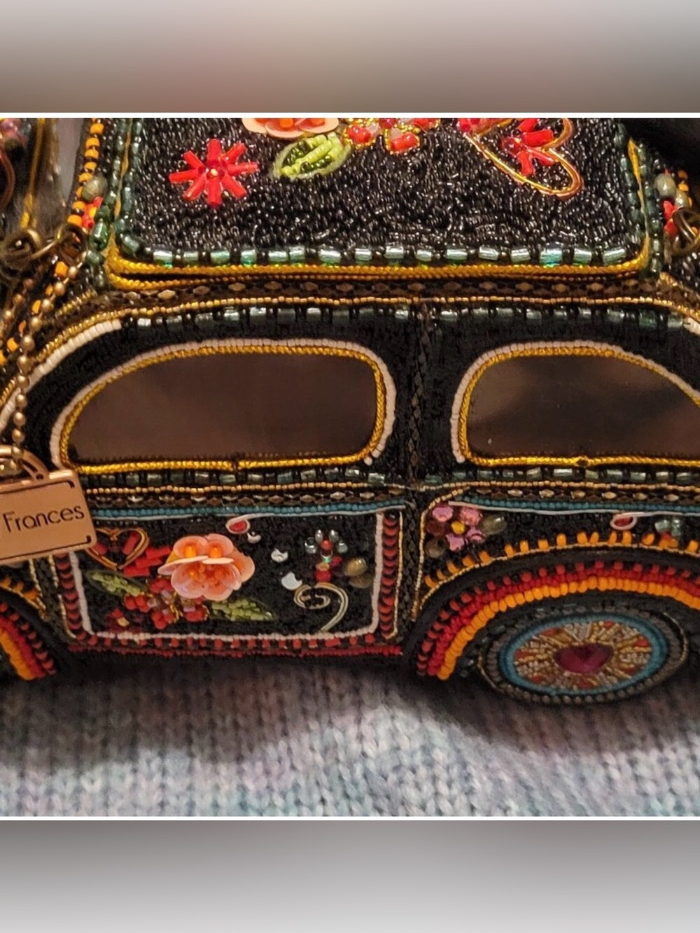 Mary Frances Black Beaded BUG Car-Shaped Accent Bag with Multicolor Embellishmen - Picture 2 of 12